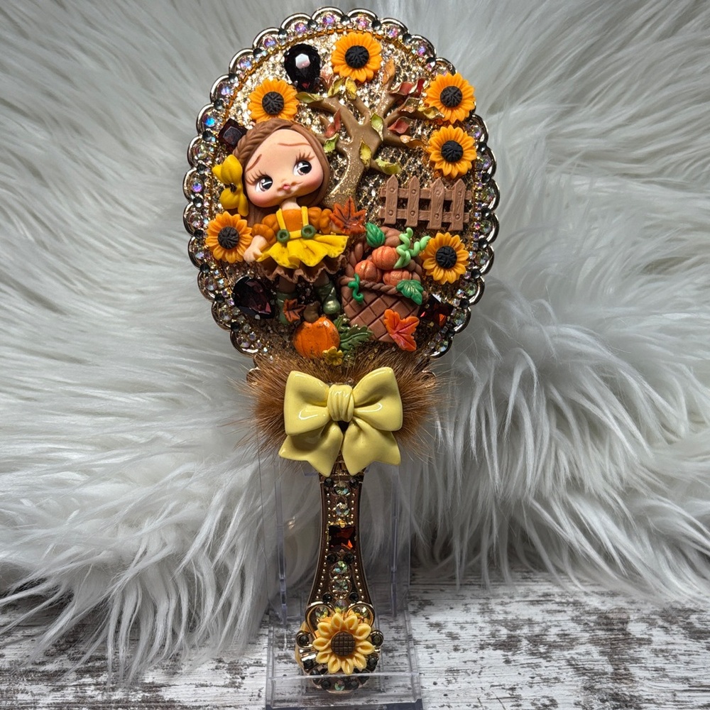 Fall Decorative Hand Mirror with Sunflower Design